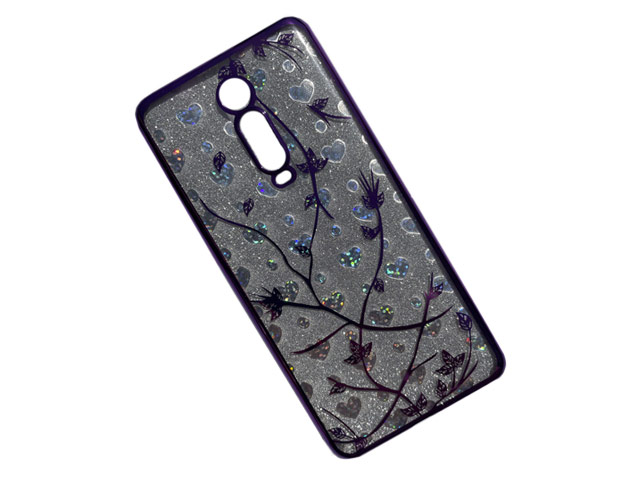 Чехол Yotrix GlitterSoft Leafs для Xiaomi Mi 9T (фиолетовый, гелевый)