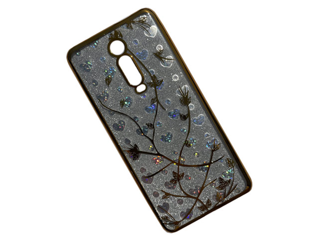 Чехол Yotrix GlitterSoft Leafs для Xiaomi Mi 9T (золотистый, гелевый)