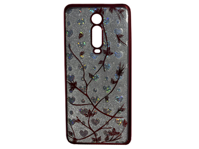 Чехол Yotrix GlitterSoft Leafs для Xiaomi Mi 9T (красный, гелевый)