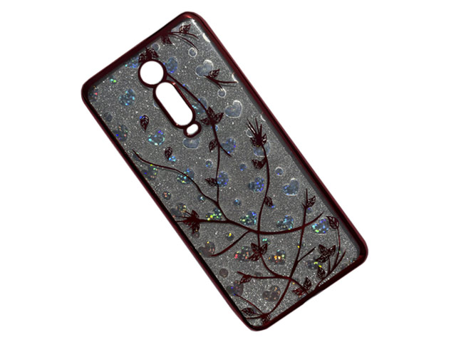 Чехол Yotrix GlitterSoft Leafs для Xiaomi Mi 9T (красный, гелевый)