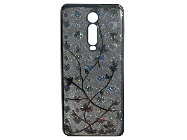 Чехол Yotrix GlitterSoft Leafs для Xiaomi Mi 9T (серебристый, гелевый)