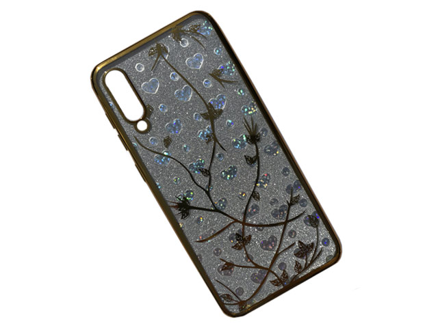 Чехол Yotrix GlitterSoft Leafs для Samsung Galaxy A50 (золотистый, гелевый)