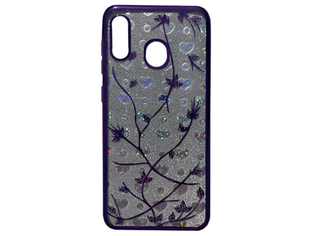 Чехол Yotrix GlitterSoft Leafs для Samsung Galaxy A30 (фиолетовый, гелевый)