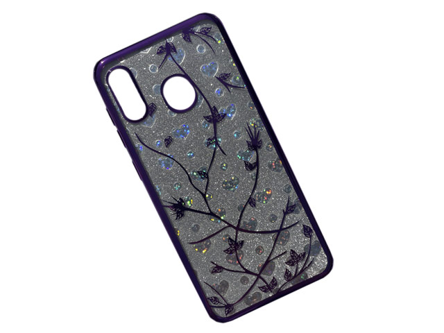 Чехол Yotrix GlitterSoft Leafs для Samsung Galaxy A30 (фиолетовый, гелевый)