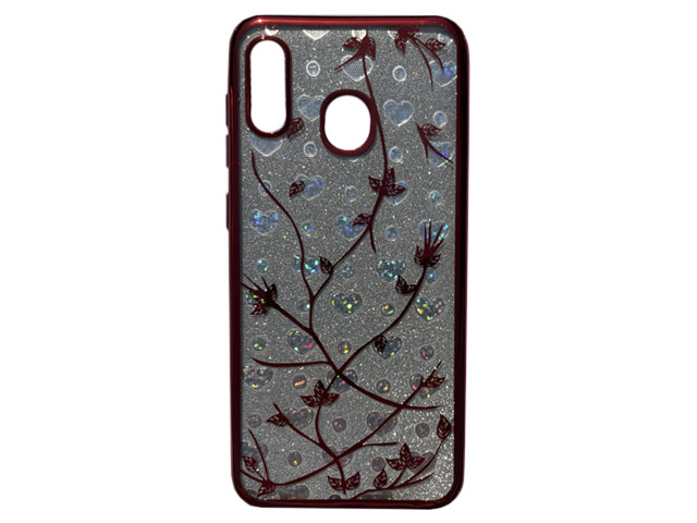 Чехол Yotrix GlitterSoft Leafs для Samsung Galaxy A30 (красный, гелевый)