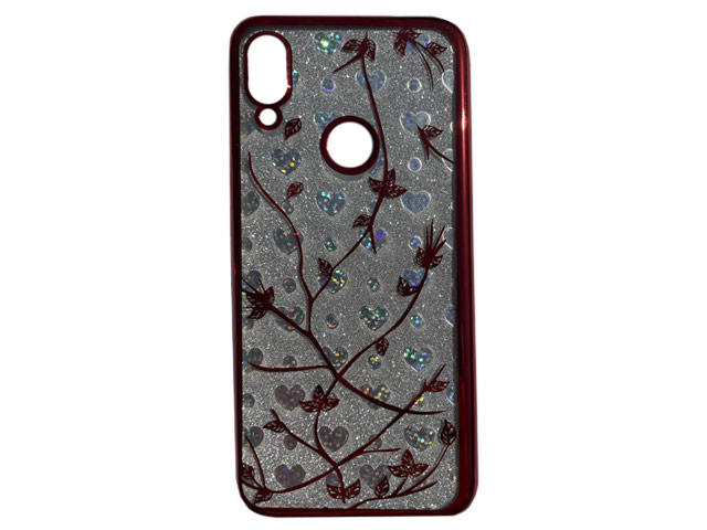 Чехол Yotrix GlitterSoft Leafs для Xiaomi Redmi 7 (красный, гелевый)