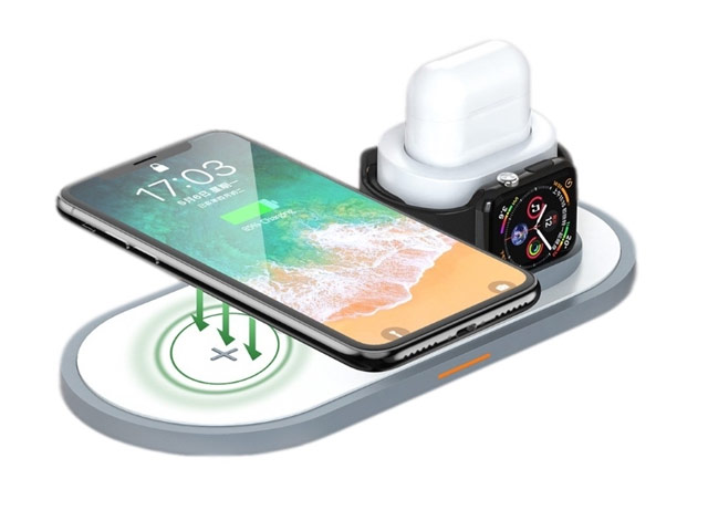 Беспроводное зарядное устройство Remax 3-in-1 Wireless Charging Base RP-W13 (белое, Fast Charge, зарядка Apple Watch и AirPods)