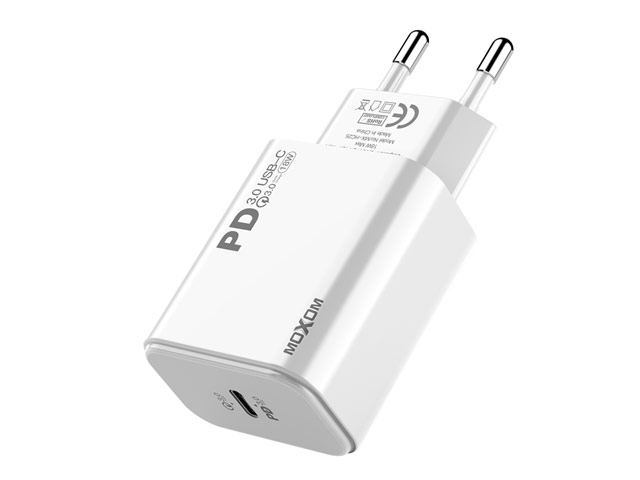 Зарядное устройство Moxom Fast Charger HC25 универсальное (сетевое, 18W, Power Delivery 3.0, USB-C, Lightning, белое)