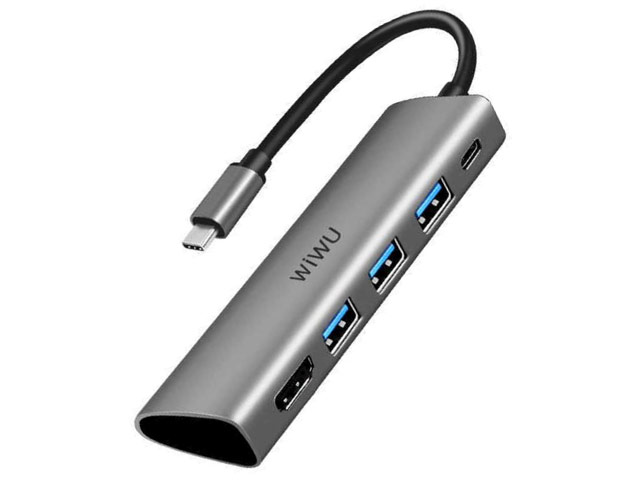 USB-хаб WIWU Alpha Hub 5-in-1 A531H универсальный (USB-C, 3 x USB 3.0, HDMI, серый)