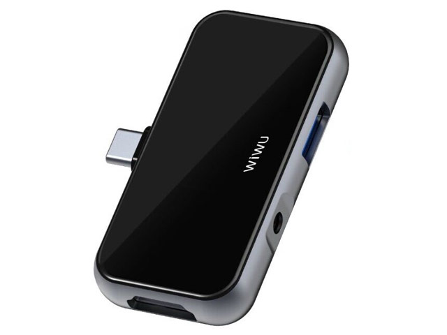 USB-хаб WIWU Alpha Hub 4-in-1 T5 Pro универсальный (USB-C, USB 3.0, miniJack, HDMI, серый)