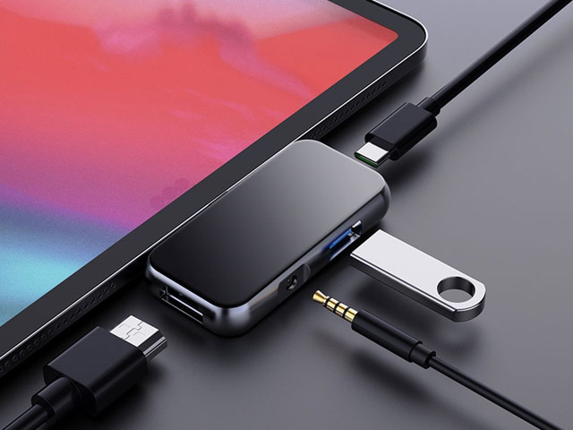 USB-хаб WIWU Alpha Hub 4-in-1 T5 Pro универсальный (USB-C, USB 3.0, miniJack, HDMI, серый)