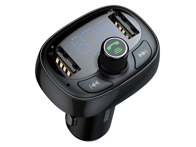Зарядное устройство Baseus T-typed Bluetooth Charger универсальное (автомобильное, 3.4A, 2xUSB, FM-модулятор, черное)