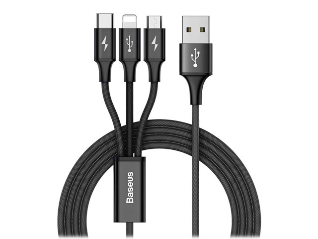 USB-кабель Baseus Rapid Series 3-in-1 Cable (Lightning, USB-C, microUSB, черный, 1.2 м, 3A)