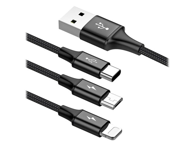 USB-кабель Baseus Rapid Series 3-in-1 Cable (Lightning, USB-C, microUSB, черный, 1.2 м, 3A)