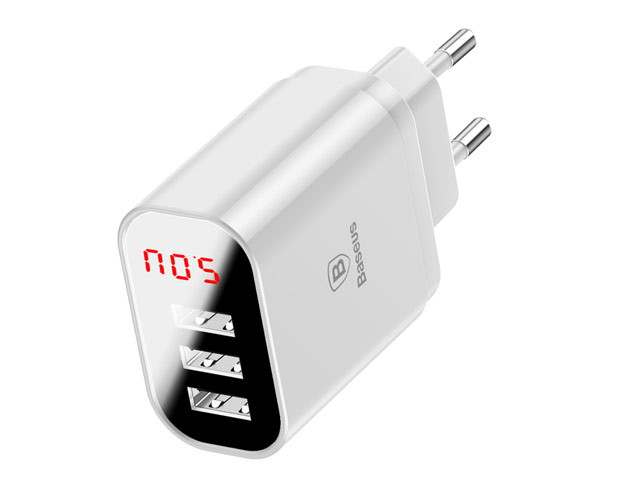 Зарядное устройство Baseus Mirror Travel Charger универсальное (сетевое, 3xUSB, 3.4A, индикатор, белое)