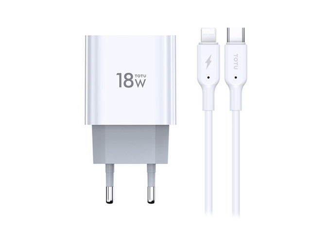 Зарядное устройство Totu Minimal Series CACQ-05 универсальное (сетевое, USB-C, 18W, PD, USB-C-кабель, белое)