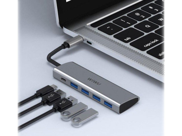 USB-хаб WIWU Alpha Hub 5-in-1 A531 универсальный (USB-C, 4 x USB 3.0, серый)