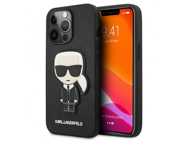 Чехол Karl Lagerfeld Saffiano Ikonik Patch для Apple iPhone 13 pro (черный, кожаный)