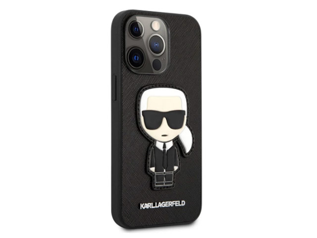 Чехол Karl Lagerfeld Saffiano Ikonik Patch для Apple iPhone 13 pro (черный, кожаный)