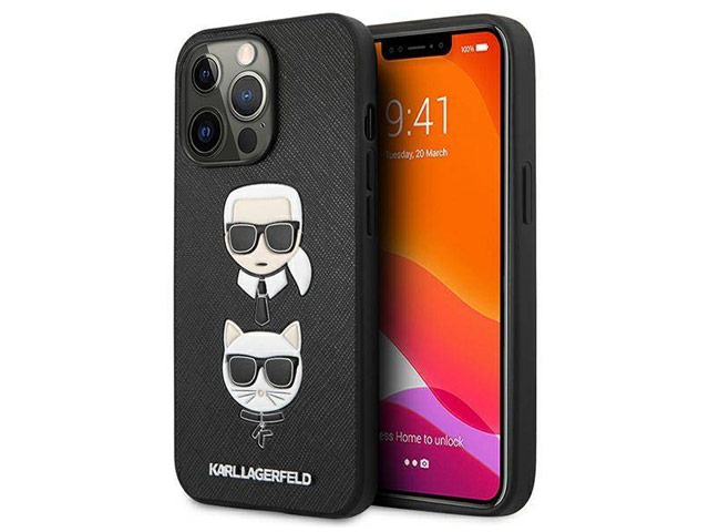 Чехол Karl Lagerfeld Saffiano Karl & Choupette для Apple iPhone 13 pro max (черный, кожаный)