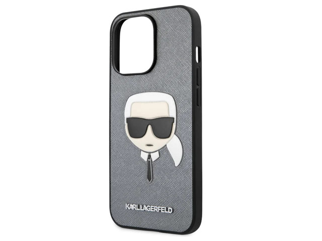 Чехол Karl Lagerfeld Saffiano Karl's Head для Apple iPhone 13 pro max (серебристый, кожаный)