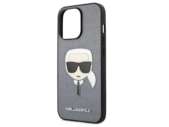 Чехол Karl Lagerfeld Saffiano Karl's Head для Apple iPhone 13 pro (серебристый, кожаный)