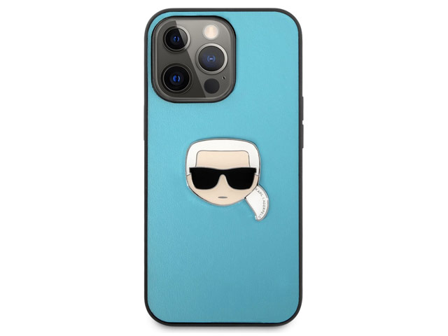 Чехол Karl Lagerfeld Leather Karl's Head для Apple iPhone 13 pro max (голубой, кожаный)