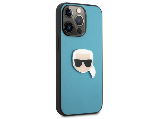 Чехол Karl Lagerfeld Leather Karl's Head для Apple iPhone 13 pro max (голубой, кожаный)