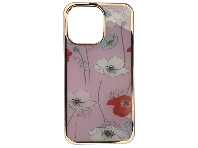 Чехол Yotrix GlitterSoft Flowers для Apple iPhone 13 pro max (розовый, гелевый)