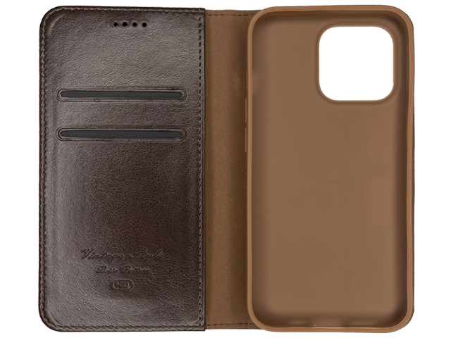 Чехол HDD Wallet Phone case для Apple iPhone 13 pro max (темно-коричневый, кожаный)