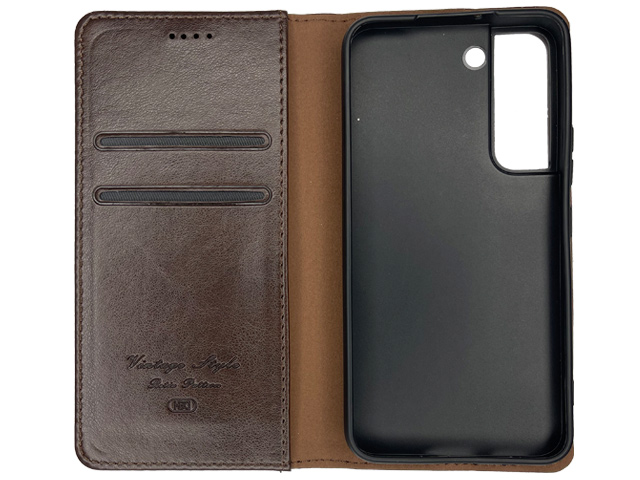 Чехол HDD Wallet Phone case для Samsung Galaxy S22 (темно-коричневый, кожаный)