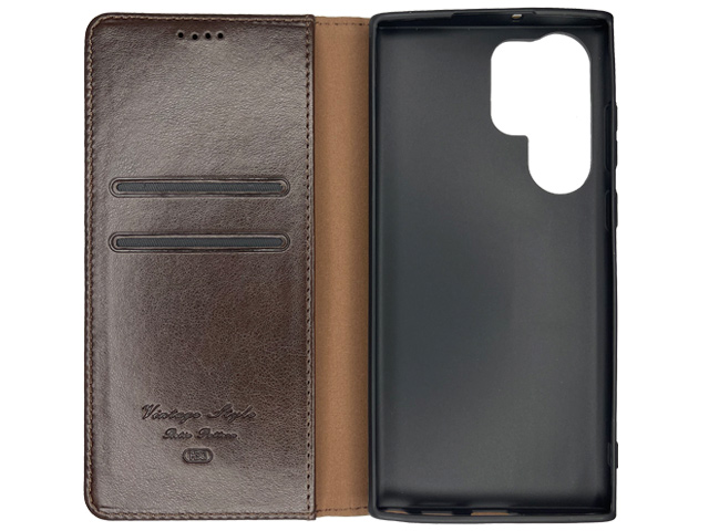 Чехол HDD Wallet Phone case для Samsung Galaxy S22 ultra (темно-коричневый, кожаный)