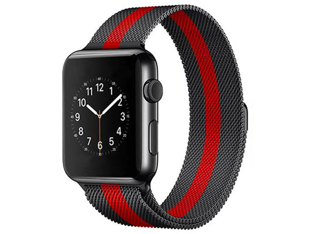 Ремешок для часов Synapse Milanese Loop для Apple Watch (38/40/41 мм, черный/красный, стальной)