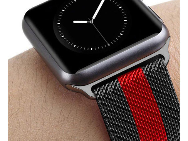 Ремешок для часов Synapse Milanese Loop для Apple Watch (38/40/41 мм, черный/красный, стальной)