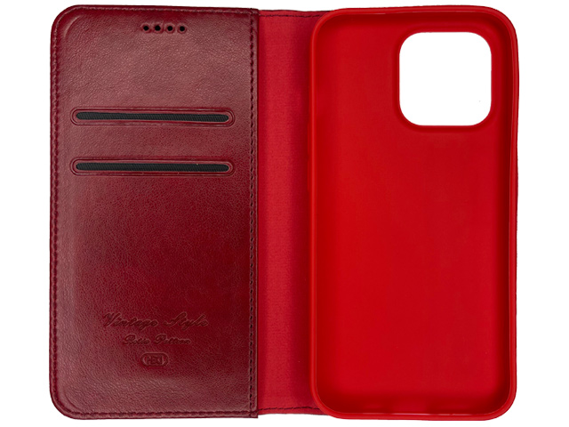 Чехол HDD Wallet Phone case для Apple iPhone 14 pro max (красный, кожаный)