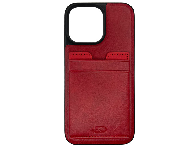 Чехол HDD Luxury Card Slot Case для Apple iPhone 14 pro max (красный, кожаный)