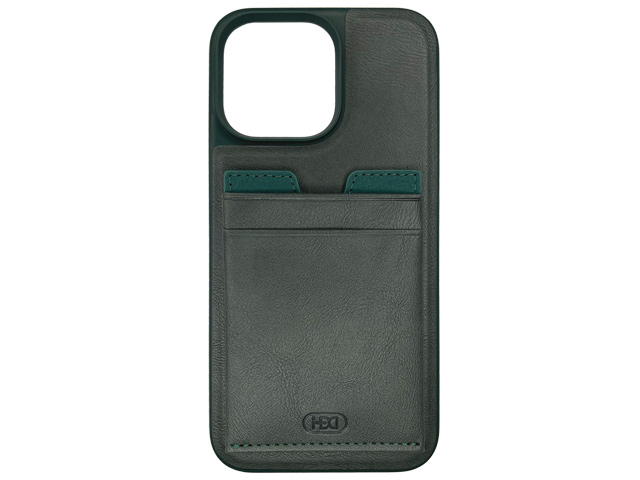 Чехол HDD Luxury Card Slot Case для Apple iPhone 14 pro max (темно-зеленый, кожаный)
