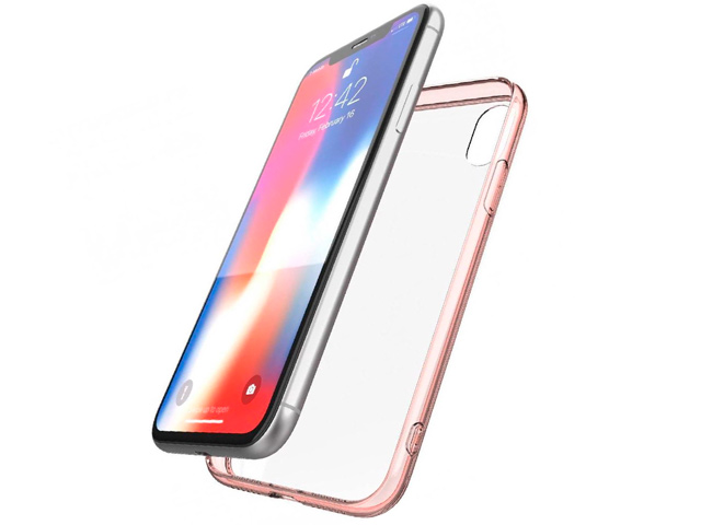 Чехол X-doria Glass Plus для Apple iPhone XS (розовый, гелевый/стеклянный)