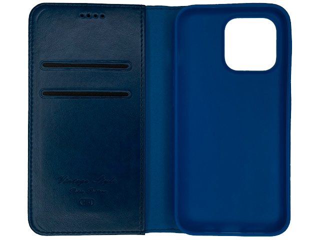 Чехол HDD Wallet Phone case для Apple iPhone 14 pro max (темно-синий, кожаный)