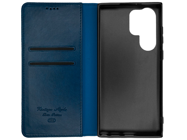 Чехол HDD Wallet Phone case для Samsung Galaxy S23 ultra (темно-синий, кожаный)