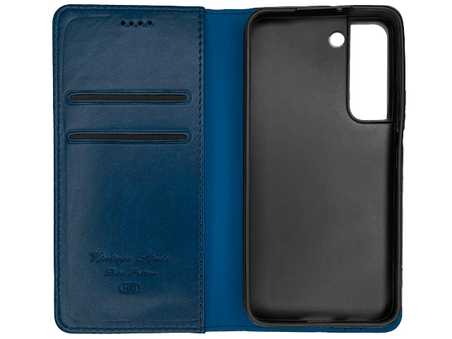 Чехол HDD Wallet Phone case для Samsung Galaxy S22 (темно-синий, кожаный)