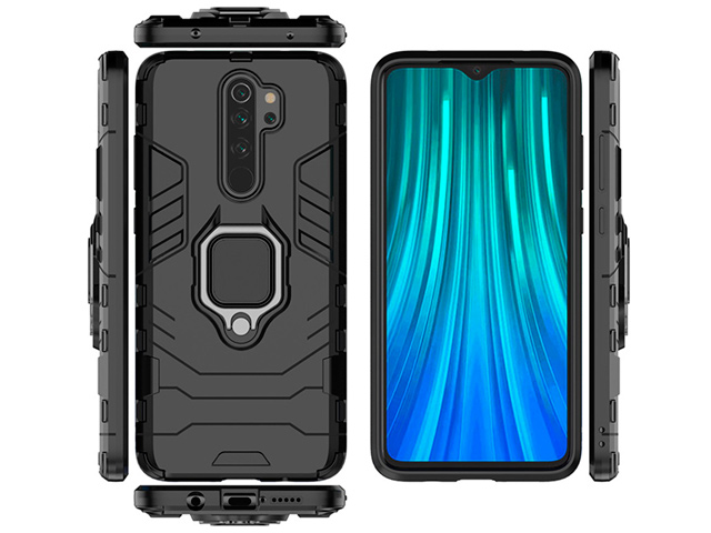 Чехол Yotrix Defender Ring для Xiaomi Redmi Note 8 pro (черный, пластиковый)