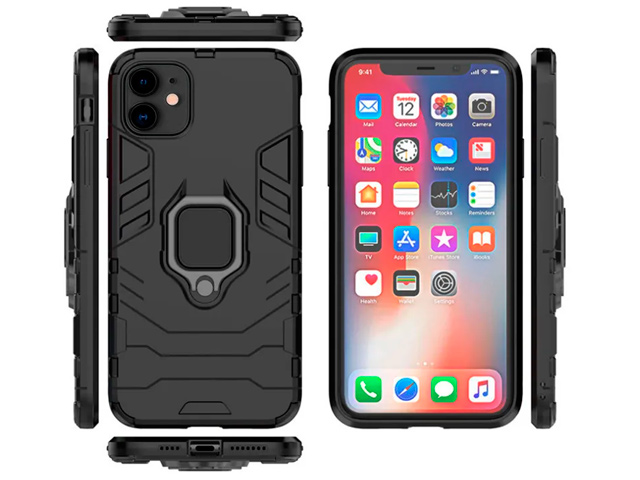 Чехол Yotrix Defender Ring для Apple iPhone 11 (черный, пластиковый)