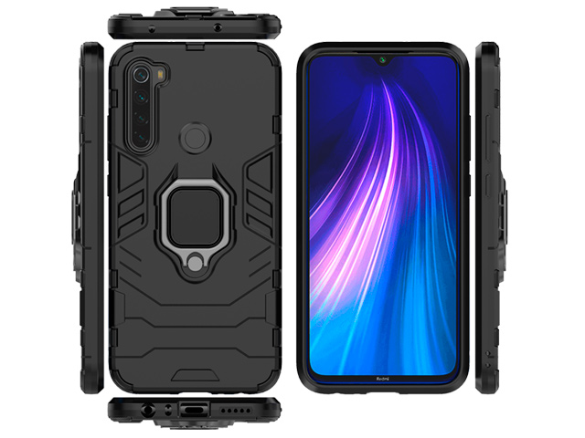 Чехол Yotrix Defender Ring для Xiaomi Redmi Note 8 (черный, пластиковый)