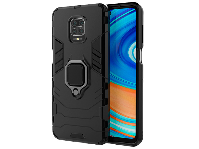 Чехол Yotrix Defender Ring для Xiaomi Redmi Note 9S/9 pro (черный, пластиковый)