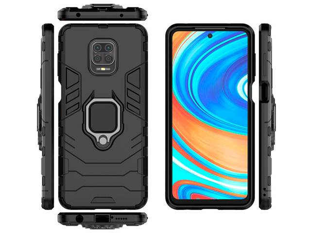 Чехол Yotrix Defender Ring для Xiaomi Redmi Note 9S/9 pro (черный, пластиковый)