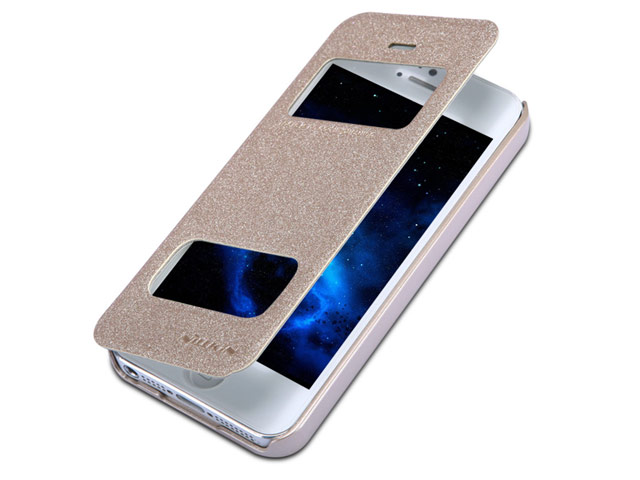 Чехол Nillkin Sparkle Leather Case для Apple iPhone 5/5S (золотистый, кожаный)