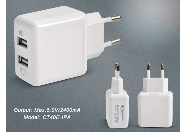 Зарядное устройство Yotrix USB Power Adapter универсальное (сетевое, 2.4A, 2xUSB, белое)