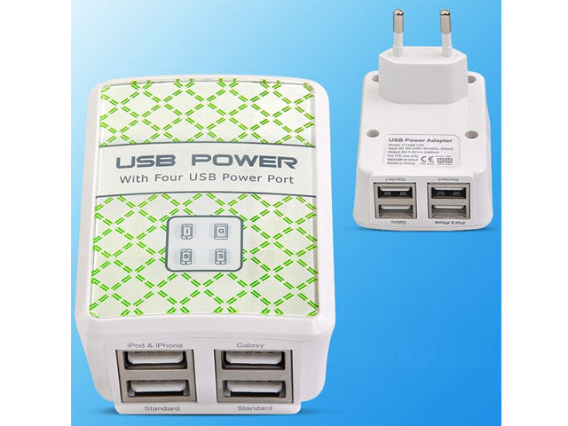 Зарядное устройство Yotrix USB Power Adapter универсальное (сетевое, 2.4A, 4xUSB, белое)