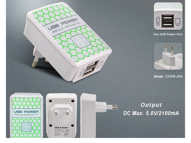 Зарядное устройство Yotrix USB Power Adapter универсальное (сетевое, 2.1A, 2xUSB, белое)